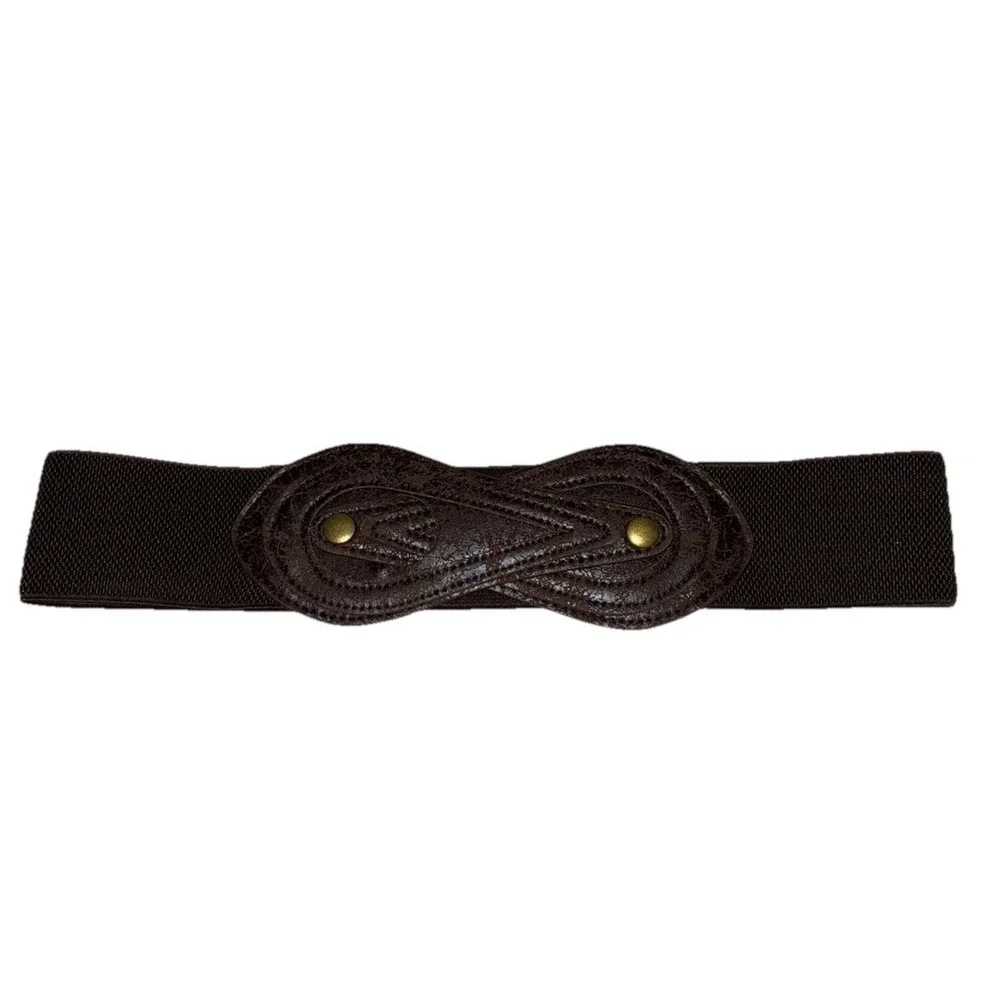 Belt Women's L Brown Elastic Brushed Leather Western Boho Prairie 2.5